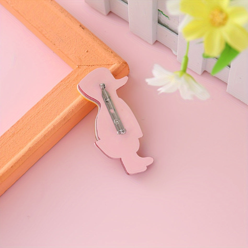 Sariq multfilm o‘rdak belbog‘ pinli akril brosh, vintage ilhomlantirilgan moda aksessuari kiyimlar, sumkalar, bayram kiyimlari uchun