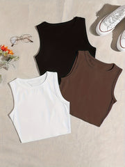 Women's 3-Pack Solid Cotton Crew Neck Tank Tops for Casual Wear