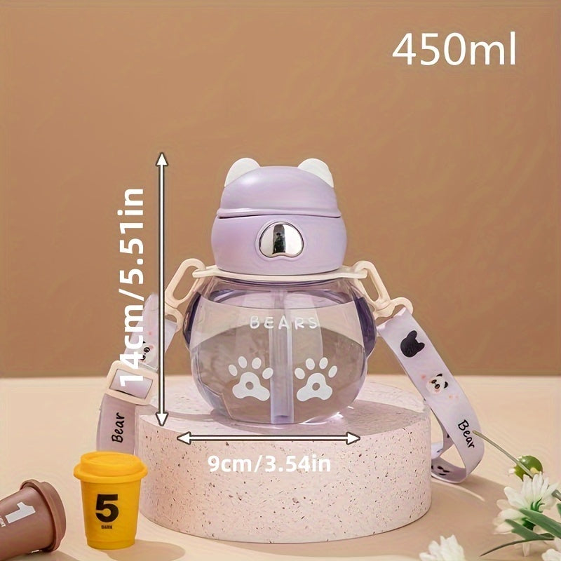 Small Reusable Water Bottle with Straw and Shoulder Strap for School and Outdoor Sports