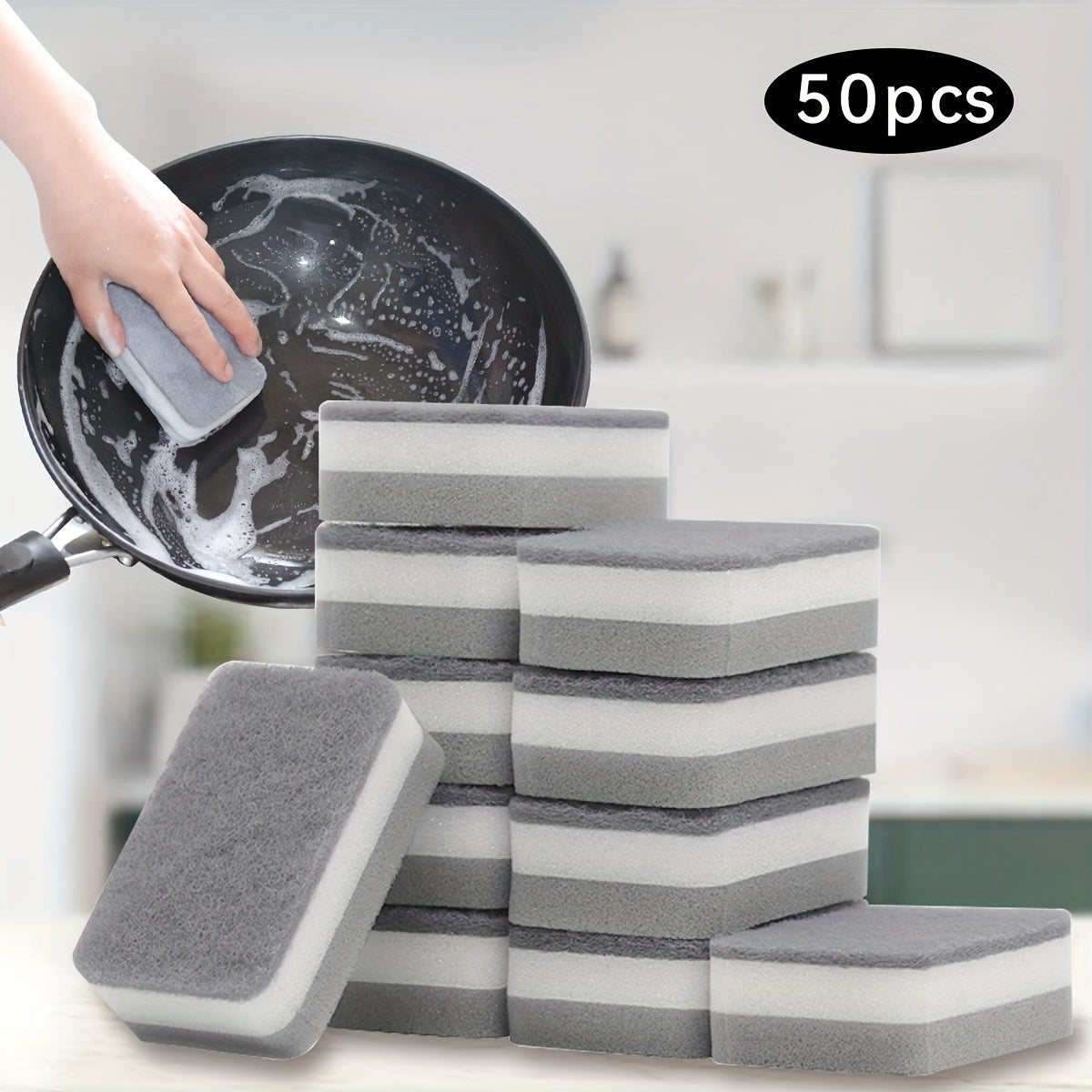 Multifunctional Cleaning Sponges with Double-Sided Scouring Pads, Durable and Non-Scratch