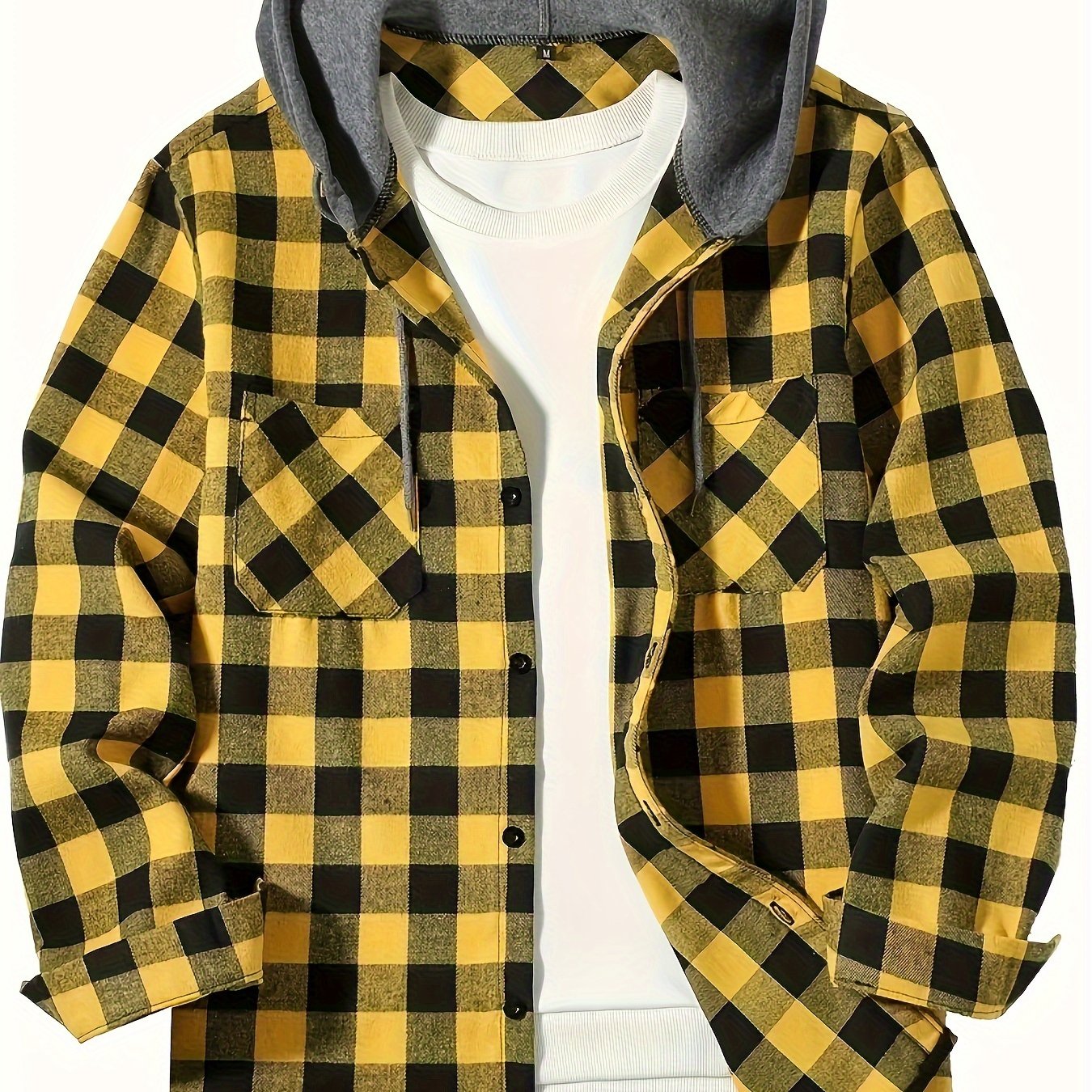 Men's Plus Size Plaid Hooded Shirt Long Sleeve Casual Loose Fit Spring Fall