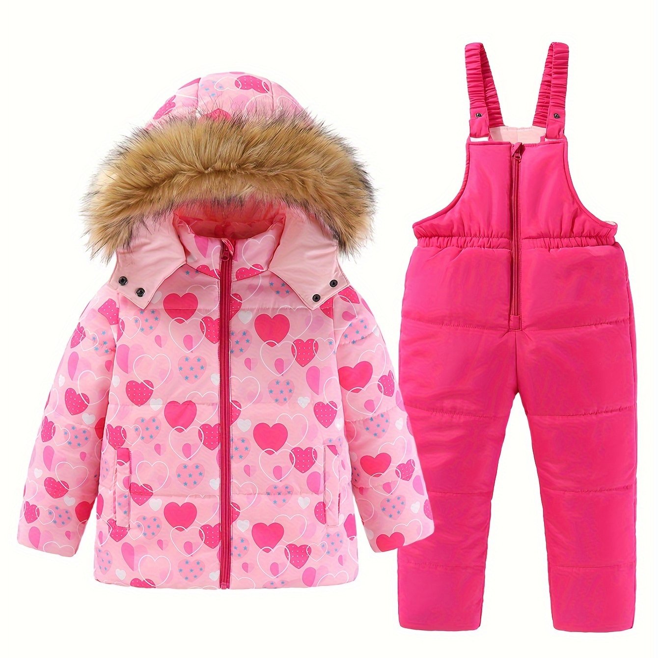 Girls' Winter Ski Snowsuit Set Hooded Jacket Suspender Pants for Outdoors