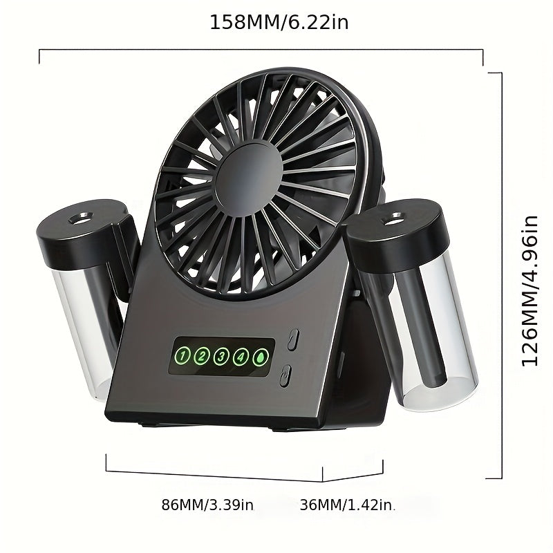 USB Rechargeable Portable Fan with Adjustable Speeds, Rotatable Head, Mist Spray and Digital Display