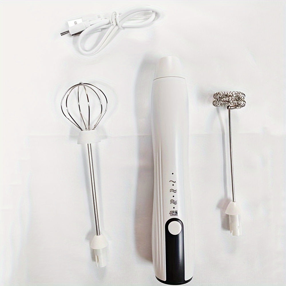 Electric Milk Frother and Whisk Stainless Steel 3-Speed Rechargeable for Coffee