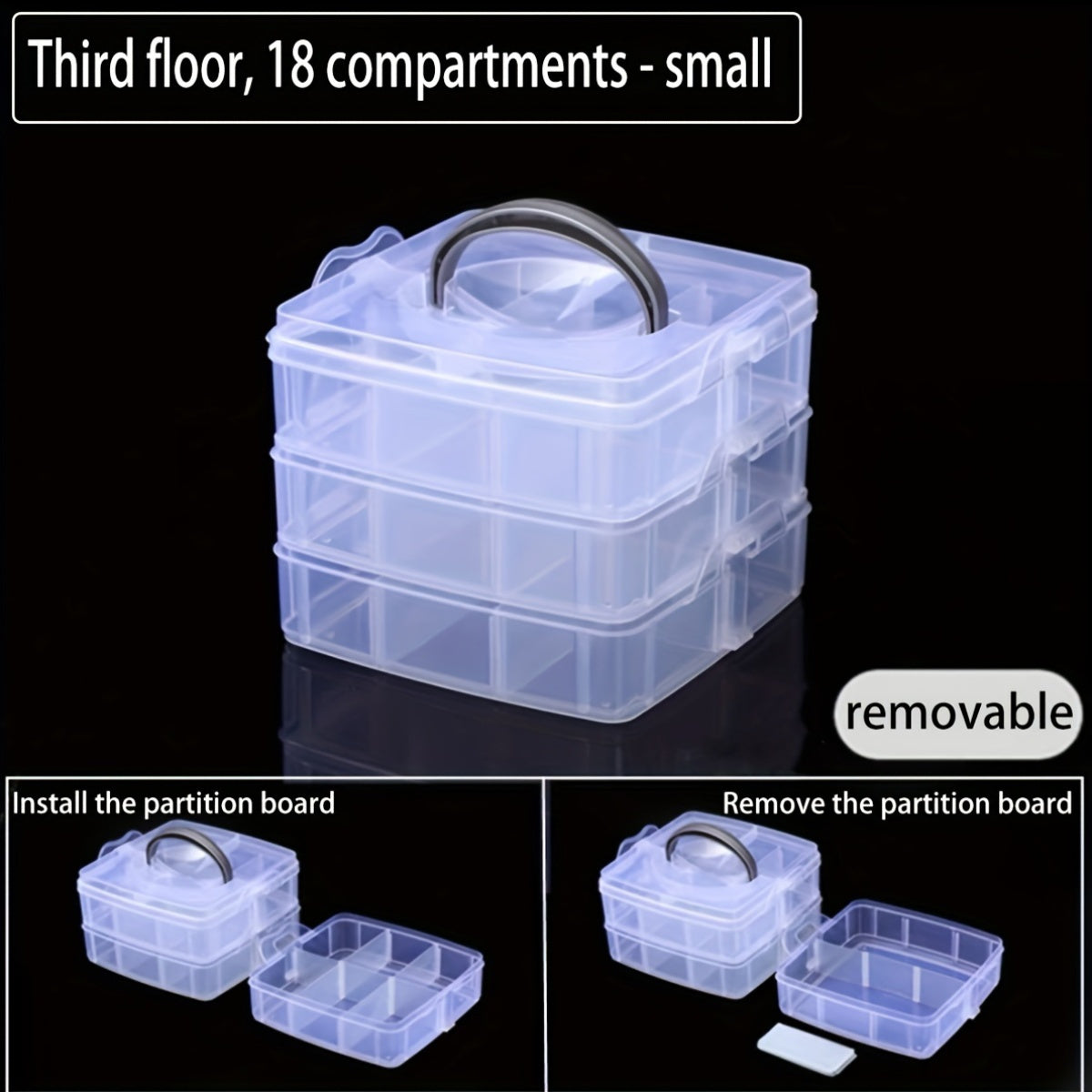 Acrylic Organizer Box with 3 Tiers Adjustable Compartments for Jewelry and Accessories