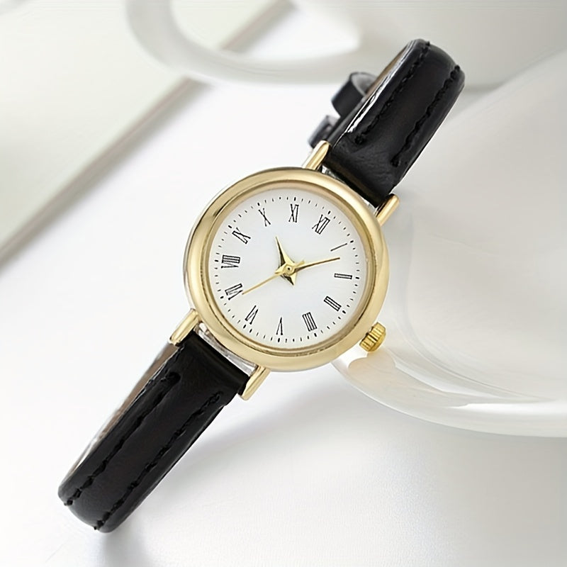 Women's Quartz Watch Casual Round Alloy Case PU Leather Band Retro Rome Style