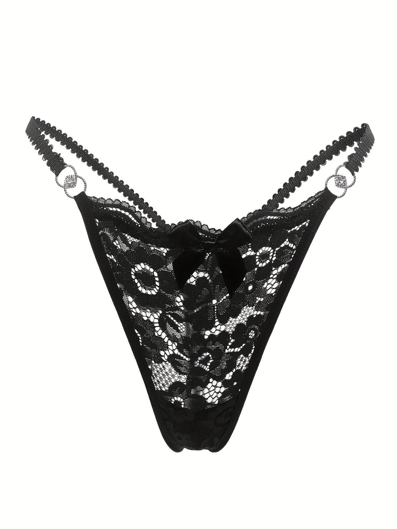Women's Floral Lace Thongs with Bow Tie Cutout Lingerie