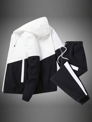 Men's Sporty Hooded Jacket and Joggers Set Color Block Zip-Up Casual All-Season