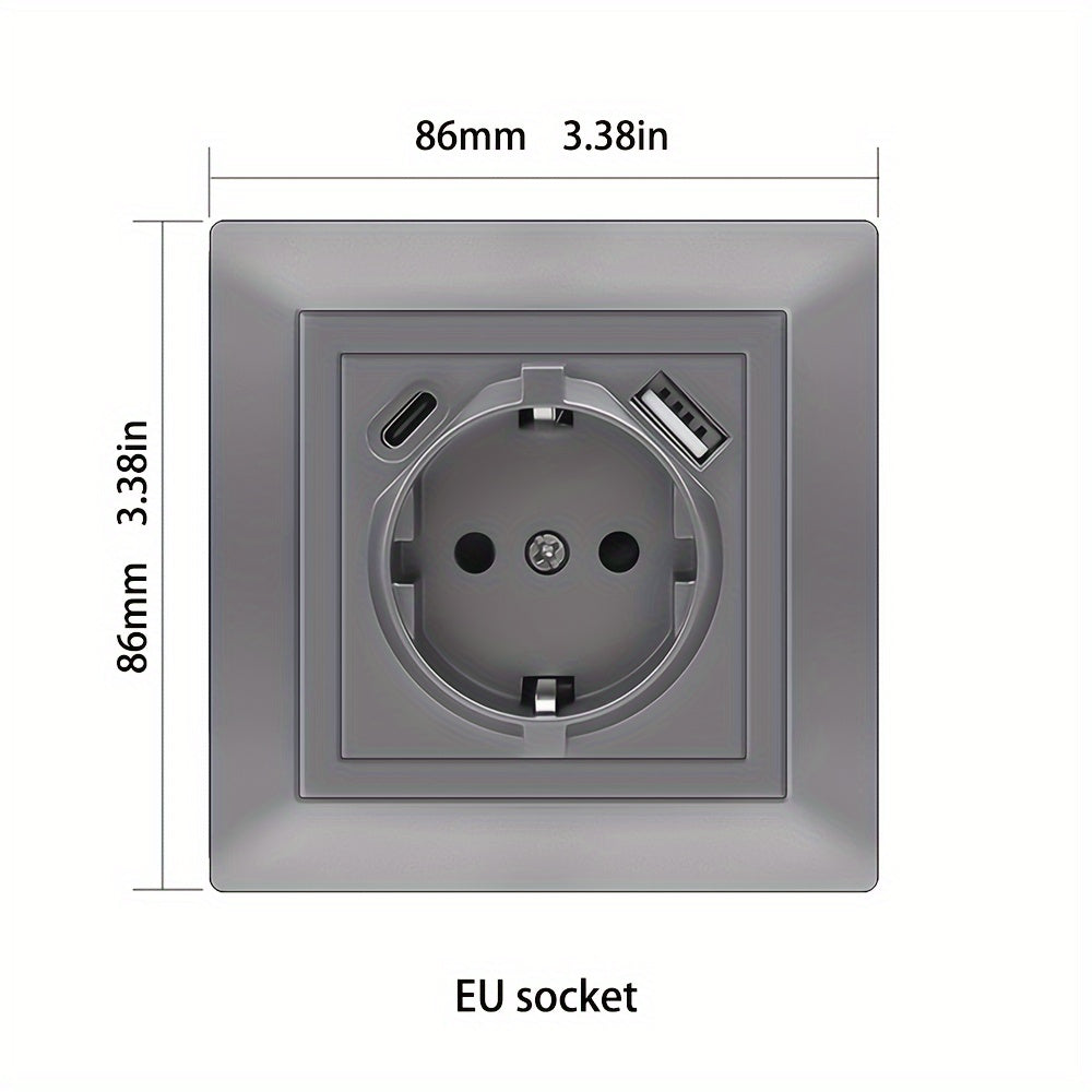 EU Type-C USB Wall Socket Flame Retardant PC Panel 110V-250V 16A Standard Socket