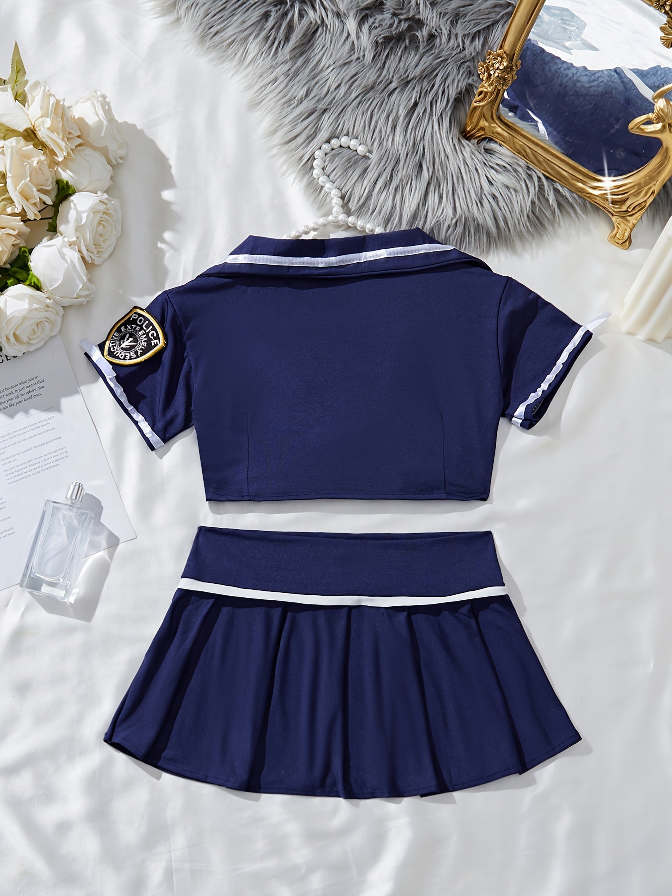 Adult Women's Polyester Costume Set with Cropped Top and Flared Skirt