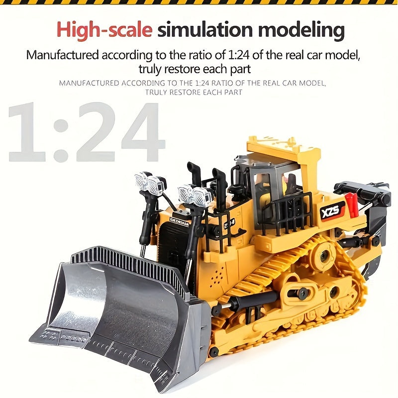 Excavadora control remoto de 2.4Ghz amarilla con efectos de iluminación, construcción de aleación, recargable por USB, para múltiples terrenos