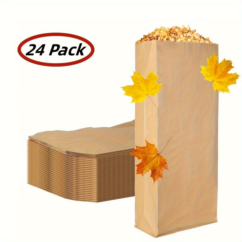 Pack of 24 Heavy-Duty Kraft Paper Yard Waste Bags 90.85L Outdoor Gardening
