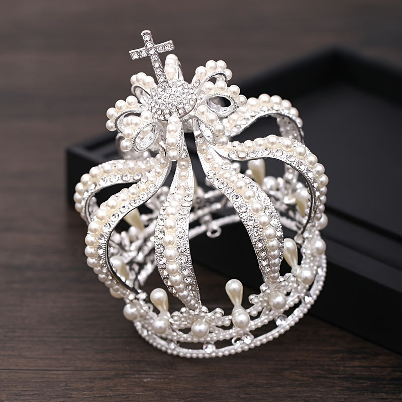 Women's Tiara Crown with Baroque Crystal Faux Pearls for Weddings and Bridal Parties