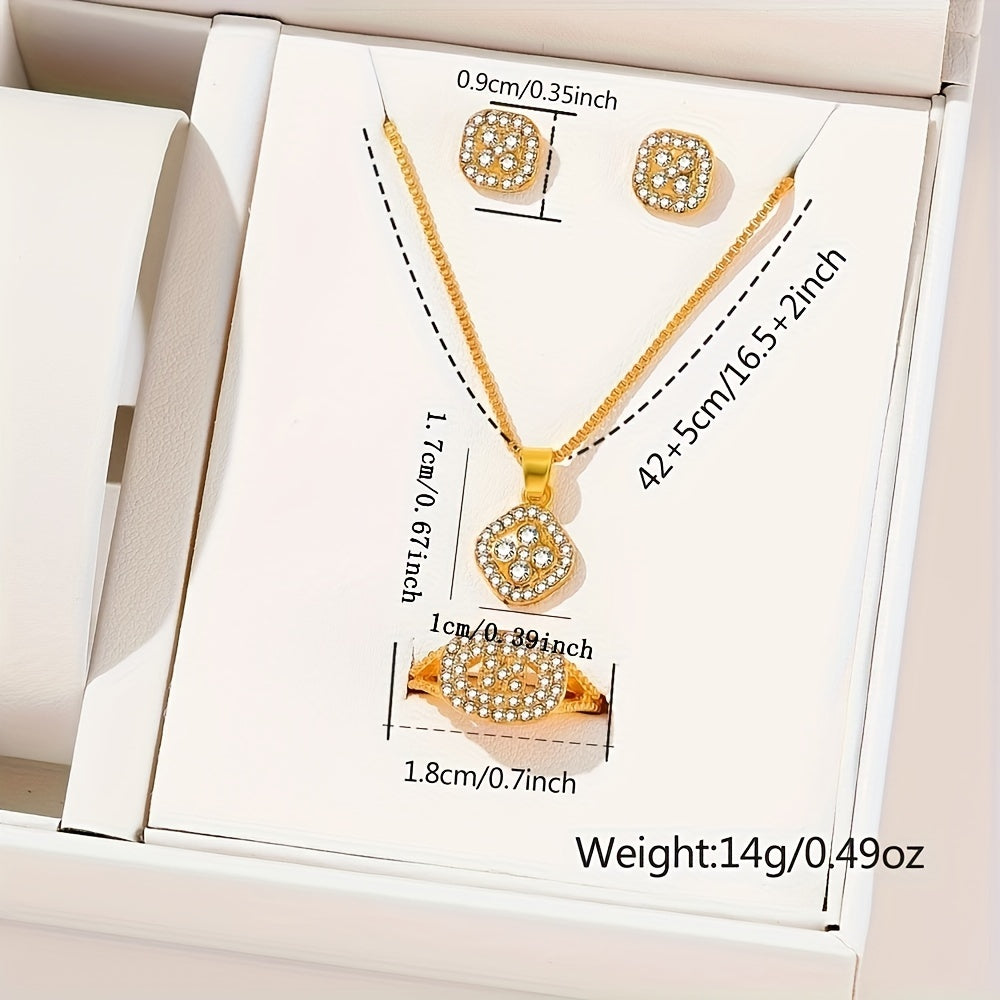Women's Gold Tone Rhinestone Quartz Watch Set with Jewelry 6-Piece Gift Collection
