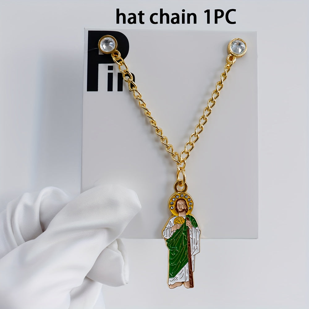 Men's Religious Baseball Cap with Decorative Pendant Pin Badge