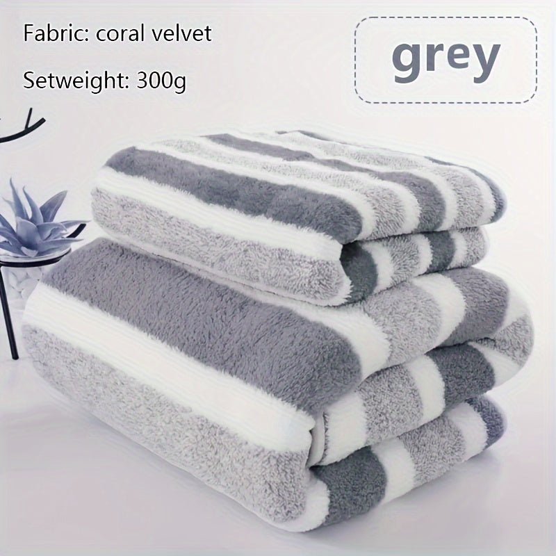 Set of 2 Soft Touch Striped Bath Towels Quick-Drying Highly Absorbent for Home Spa