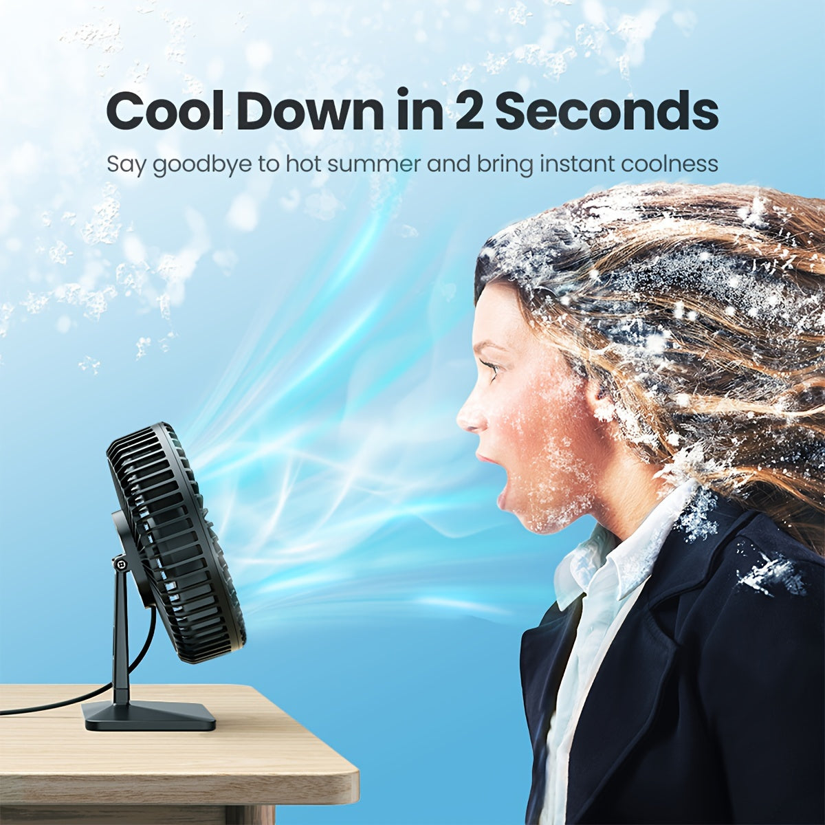 Black USB Desk Fan with 3 Speeds, Adjustable Rotation, 19cm Compact Table Fan