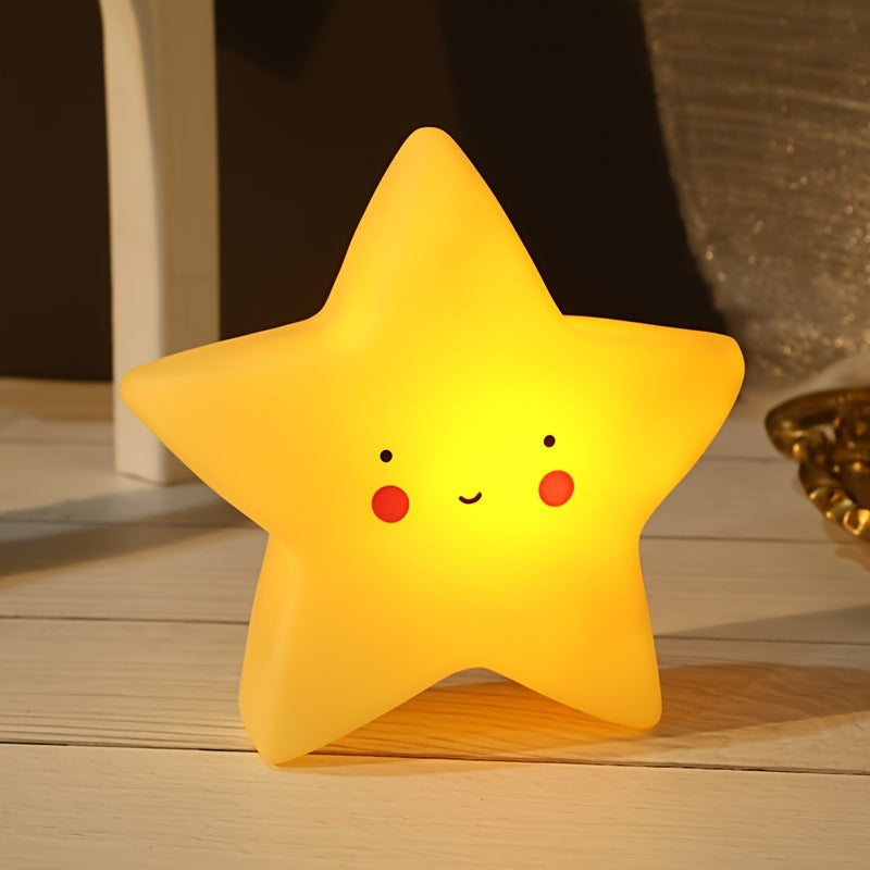 Crescent Moon and Star Night Light with Smiling Face Battery-Operated Desk Lamp for Bedroom and Gifts