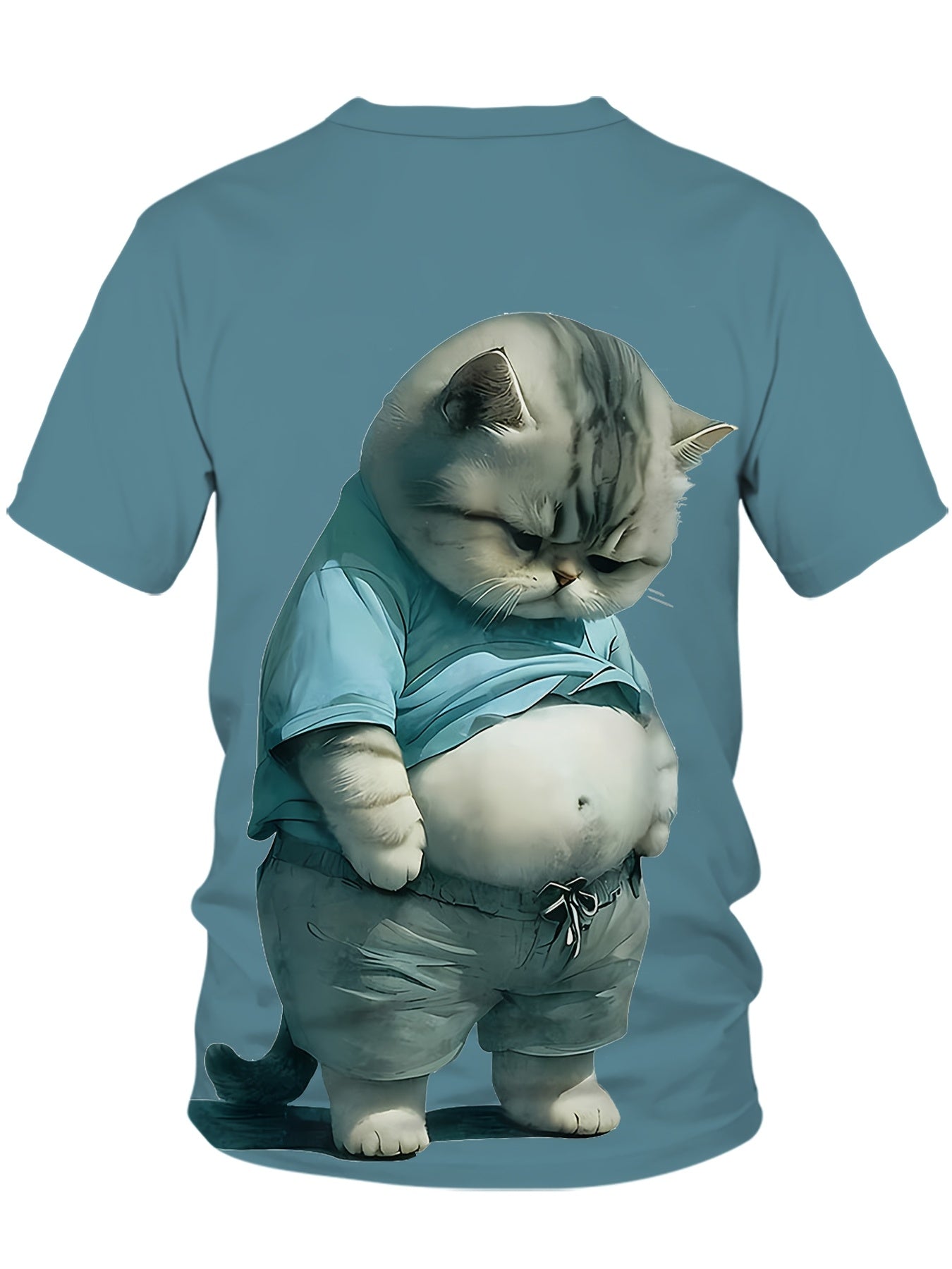 Men's Plus Size Blue Cat Print T-Shirt Polyester Spandex Casual Short Sleeve