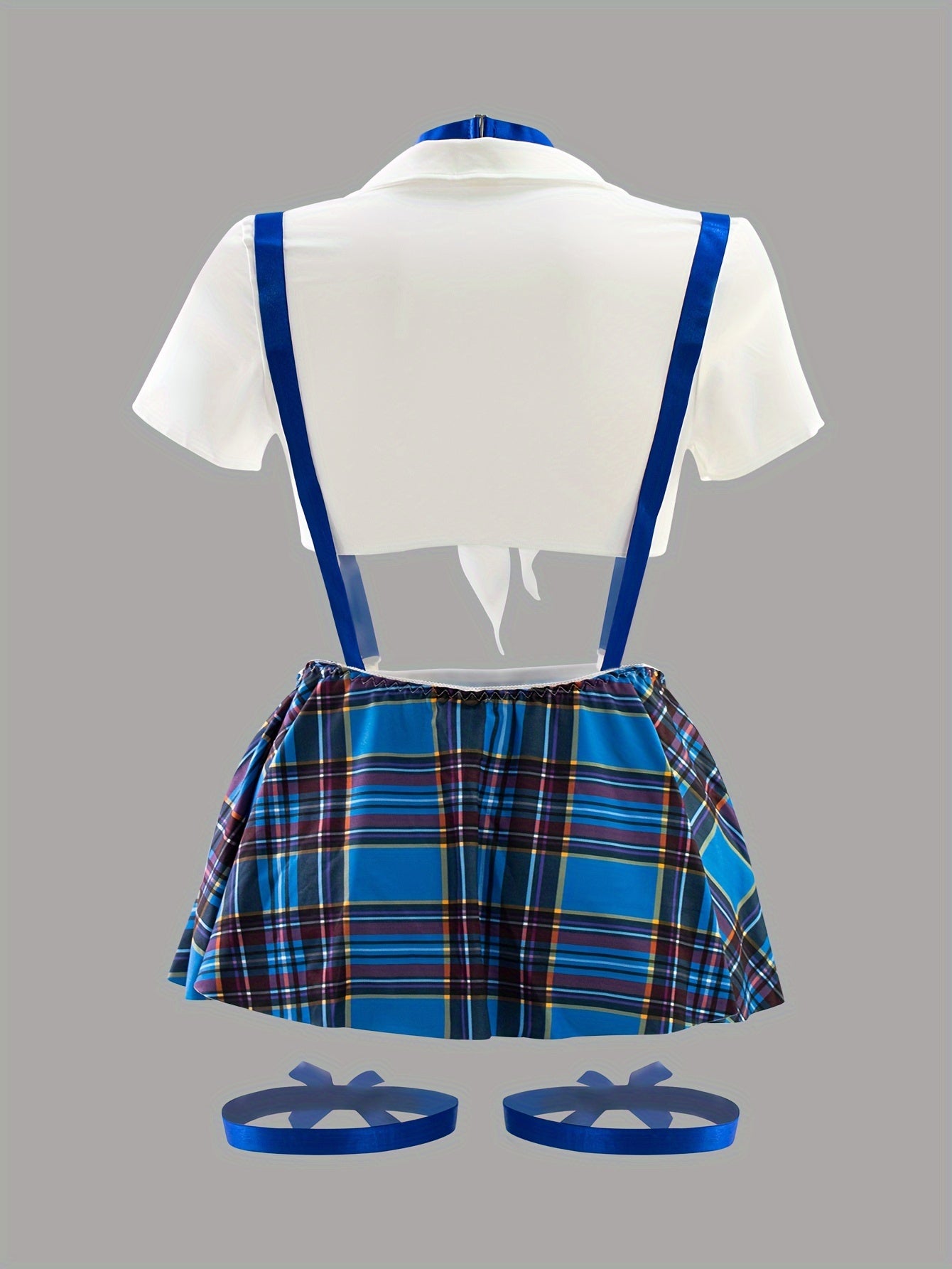 Women'S Preppy Plaid Costume Set with Bralette Skirt Top Underwear