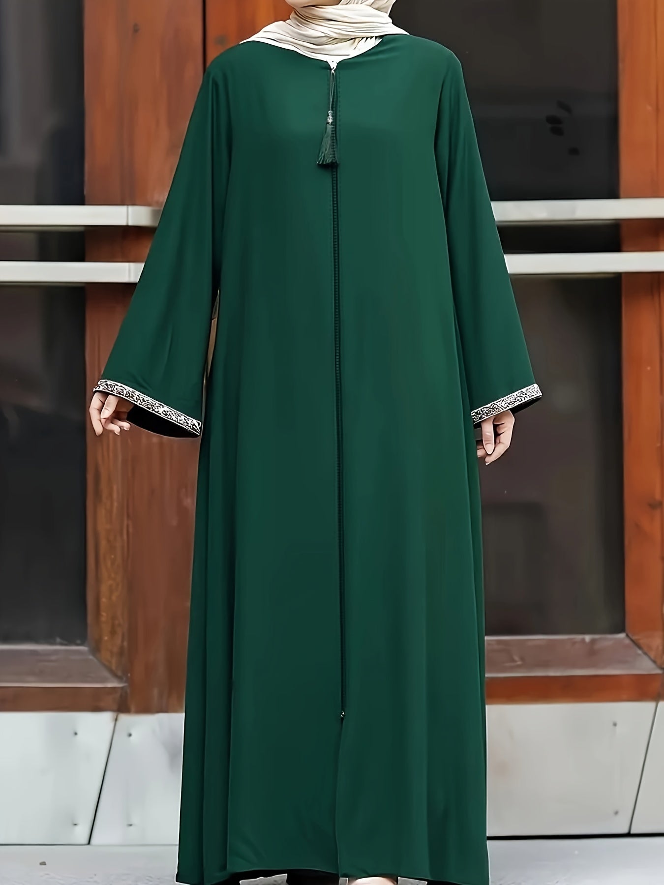 Women's Sequin Trim Long Sleeve Maxi Dress with Crew Neck and Loose Fit
