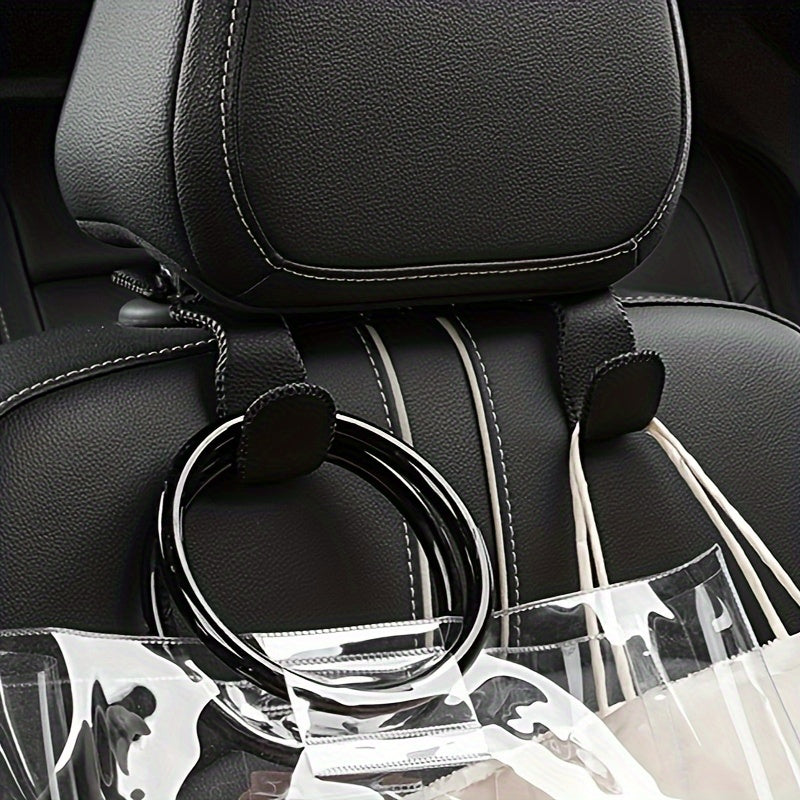 Unisex Faux Leather Car Seat Hook Hanger for Bags and Purse Storage Black or Beige