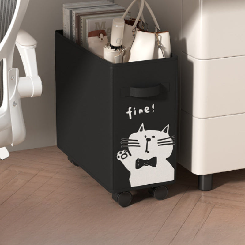 Denim Storage Basket with Cat Design and Wheels for Office Bathroom Home Organizer