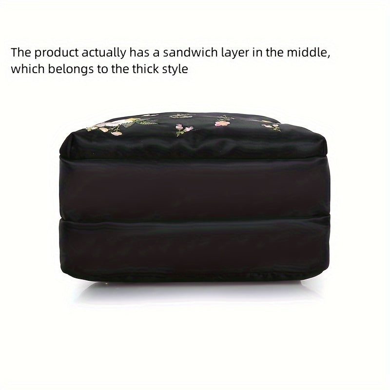 Nylon ayollar uchun ruksak, gullar bilan tikilgan, sozlanadigan kamarlar, qulaylik uchun qalin g'ovak qatlam, va zip yopilishi. Sayohat, ta'til, telefon, kalitlar va hamyon saqlash uchun ideal. Mavjud bo'lgan