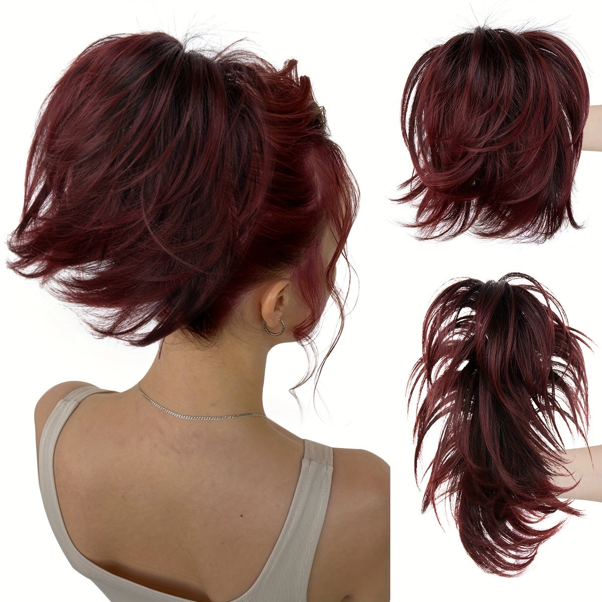 Ayollar sintetik to'lqinli soch uzatish klipli qisqa to'qilgan soch