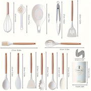 Silicone Kitchen Utensil Set 24 Pieces with Wooden Handles for Cooking Baking