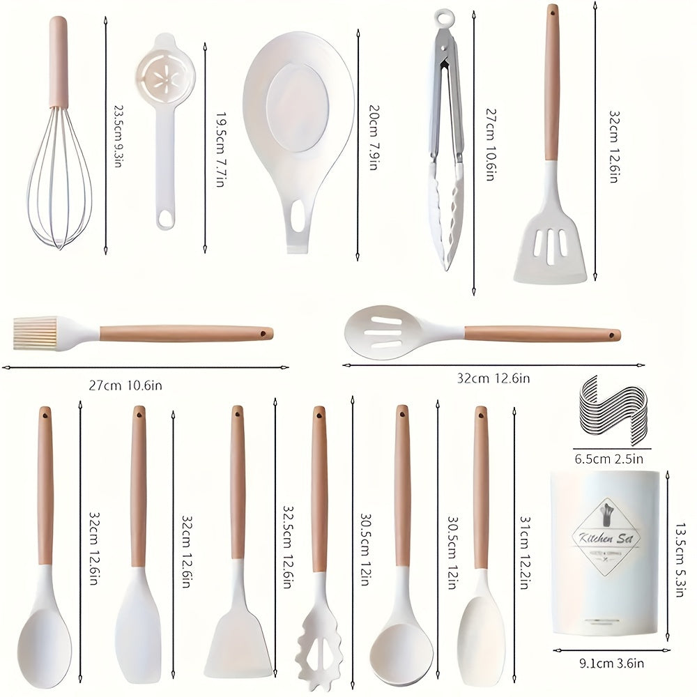 Silicone Kitchen Utensil Set 24 Pieces with Wooden Handles for Cooking Baking