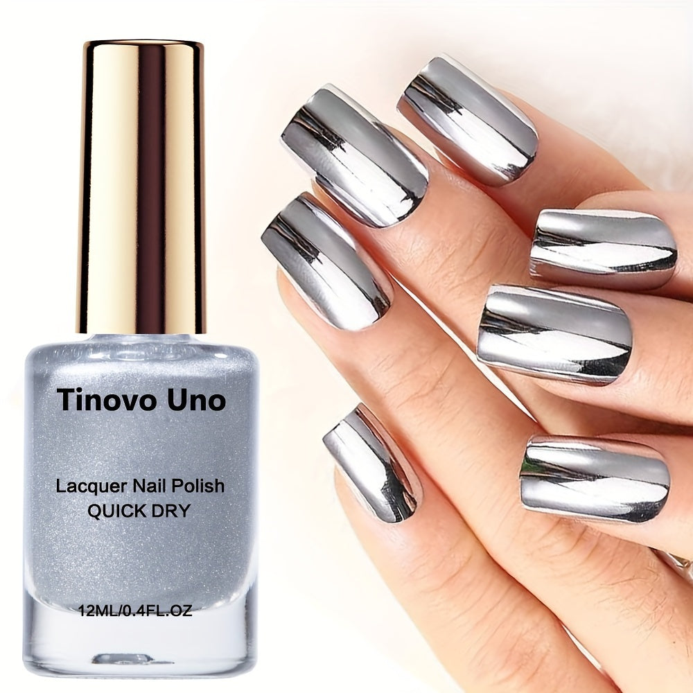 Women's Metallic Silver Nail Polish Chrome Finish No-Bake Quick-Dry