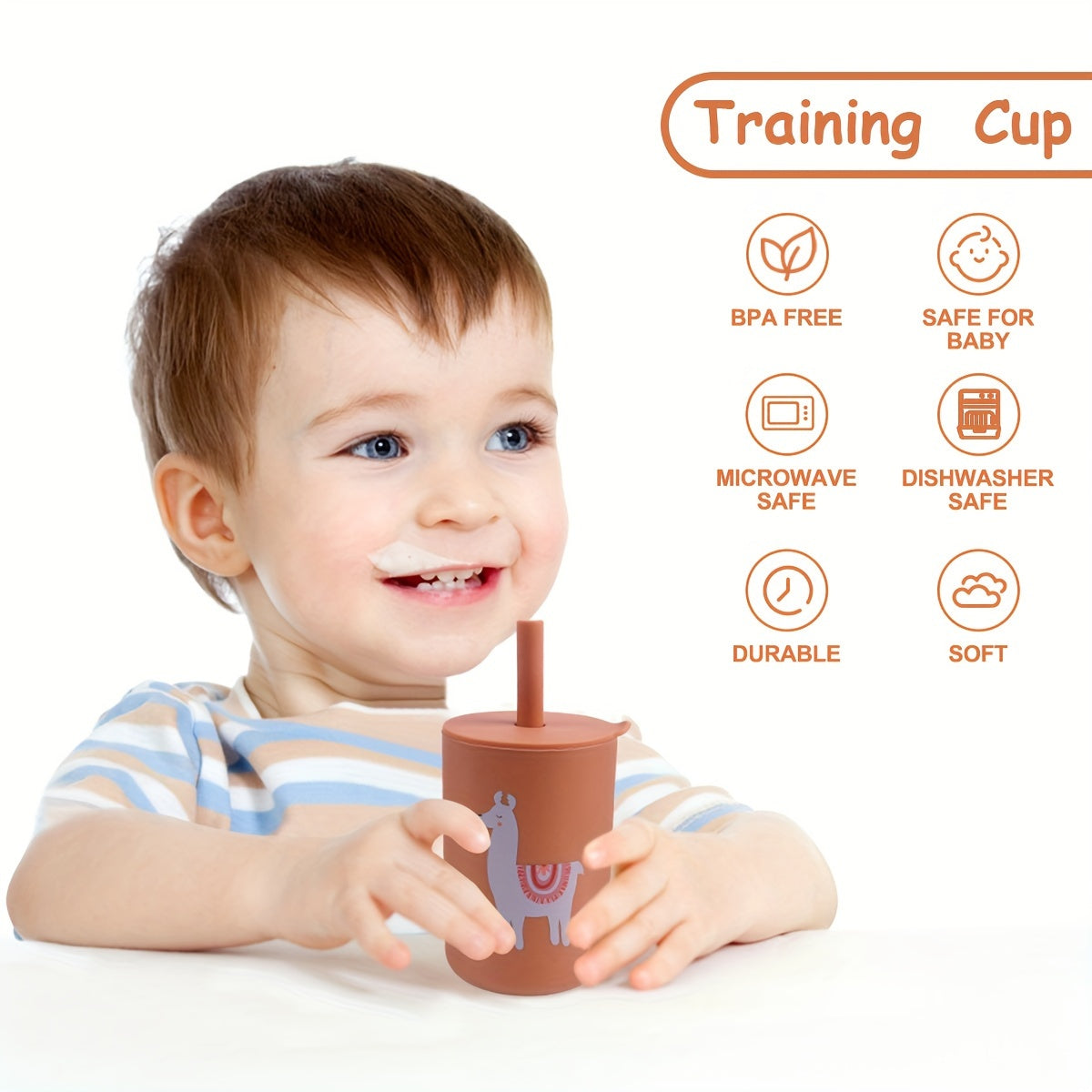 Silicone Training Cup for Toddlers BPA-Free Microwave Safe Dishwasher Safe with Lid and Straw