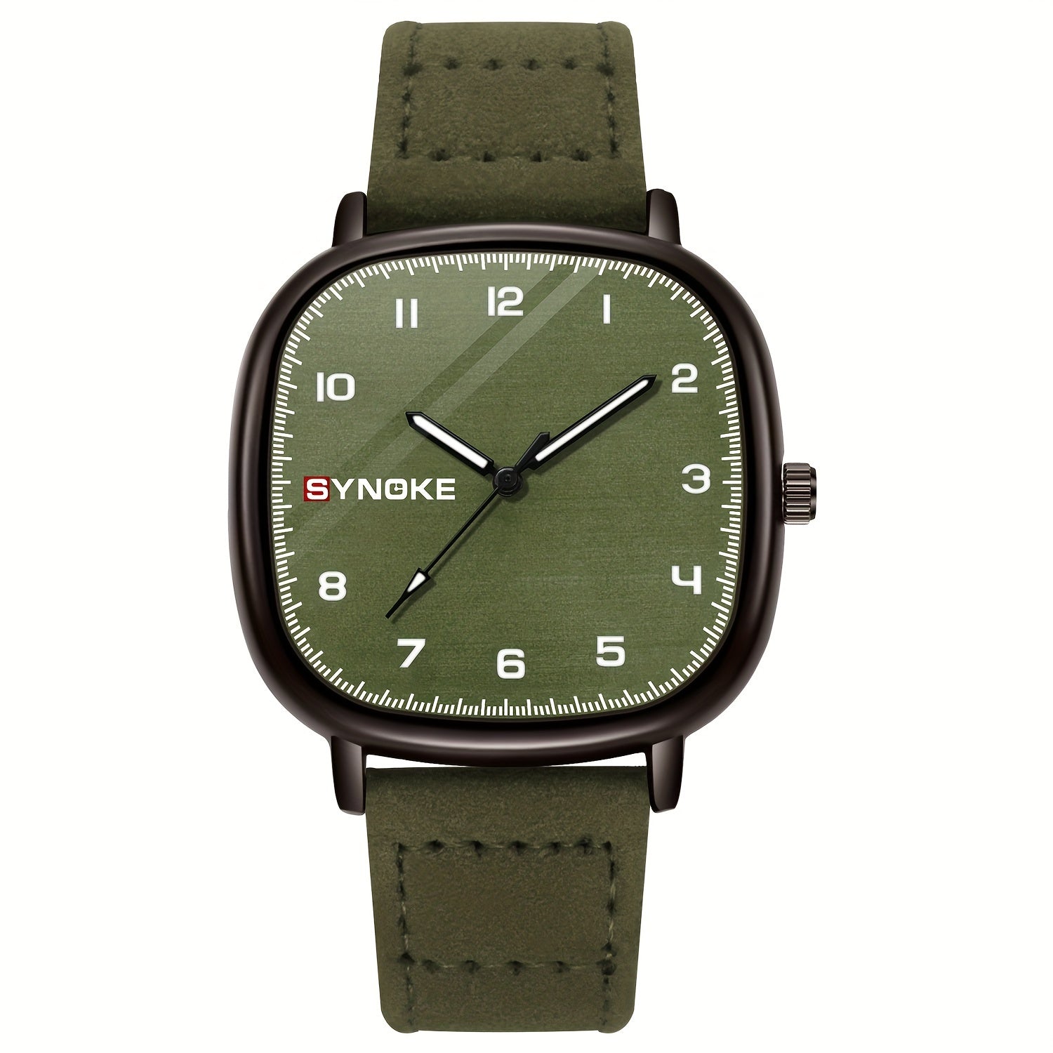 Men's Retro Army Green Quartz Watch Minimalist Sports Square Alloy Case Synthetic Leather Strap Not Waterproof