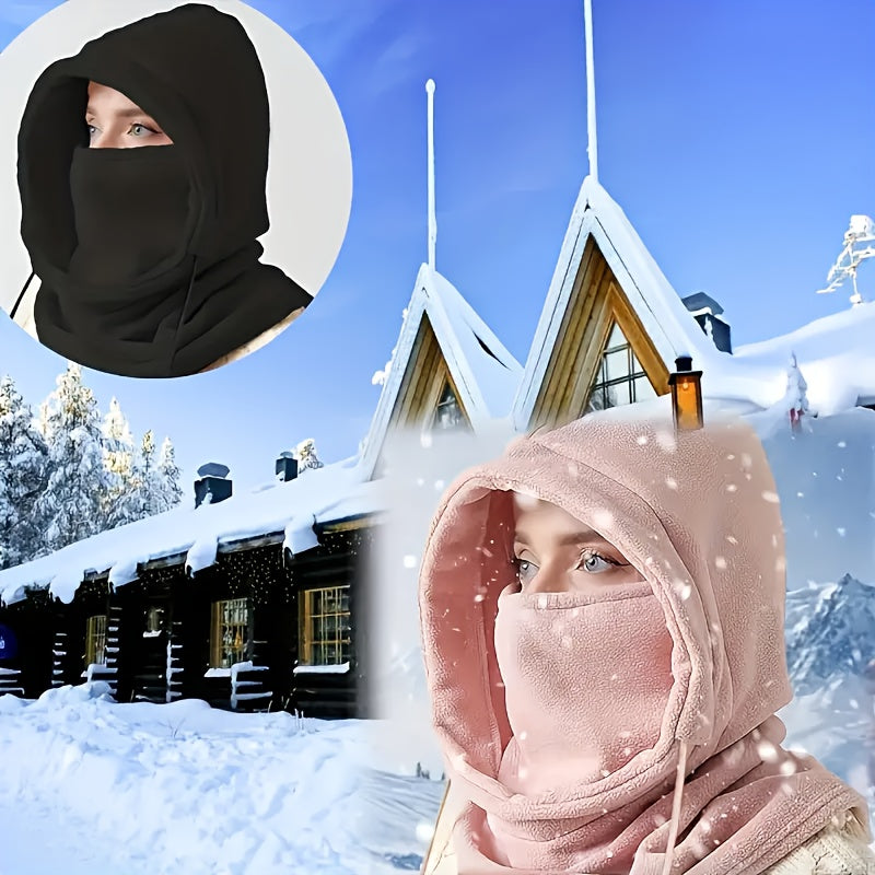 Men Women Winter Balaclava Mask with Drawstring Neck Gaiter and Hooded Scarf Windproof Cold Weather Outdoor