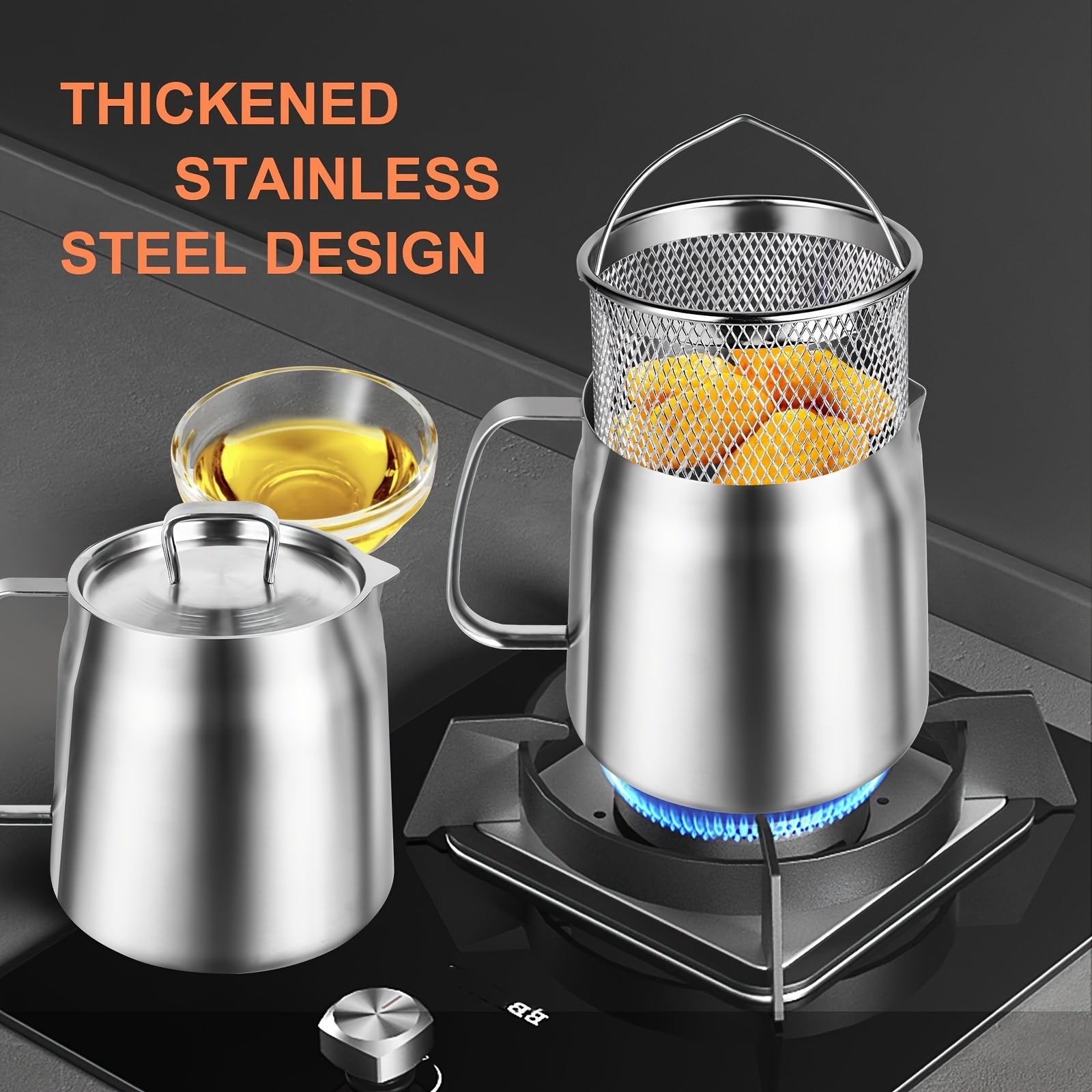 Set of 4 Stainless Steel Oil Filter Pots 68oz Large Capacity Kitchen Residue Separator