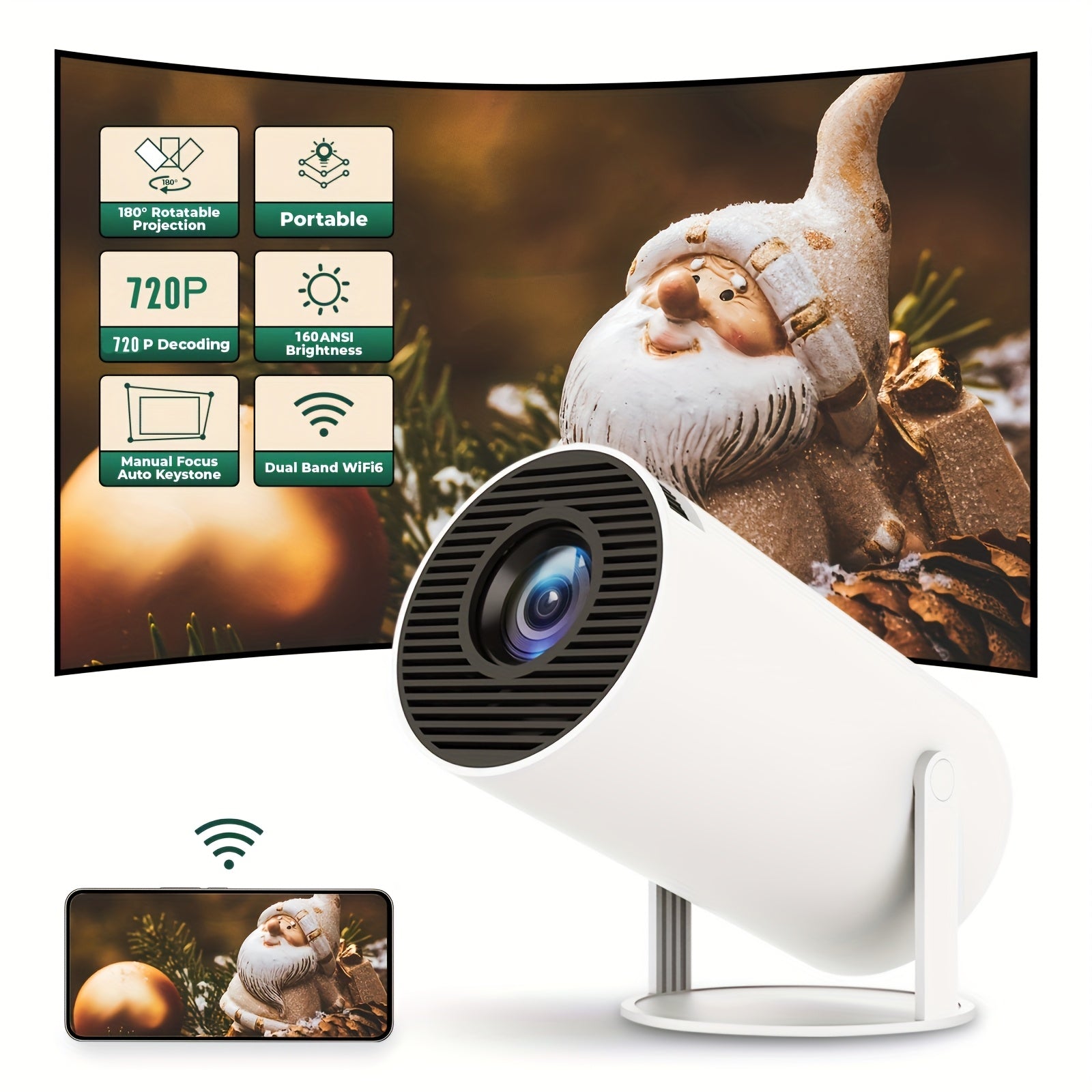 Portable LCD Smart Projector 720P 4K WiFi Auto Keystone Home Theater