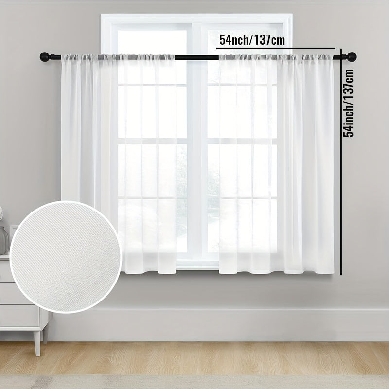 Juego de 2 cortinas de cocina semi-translúcidas con textura de lino blancas para cafetería, sala de estar y dormitorio