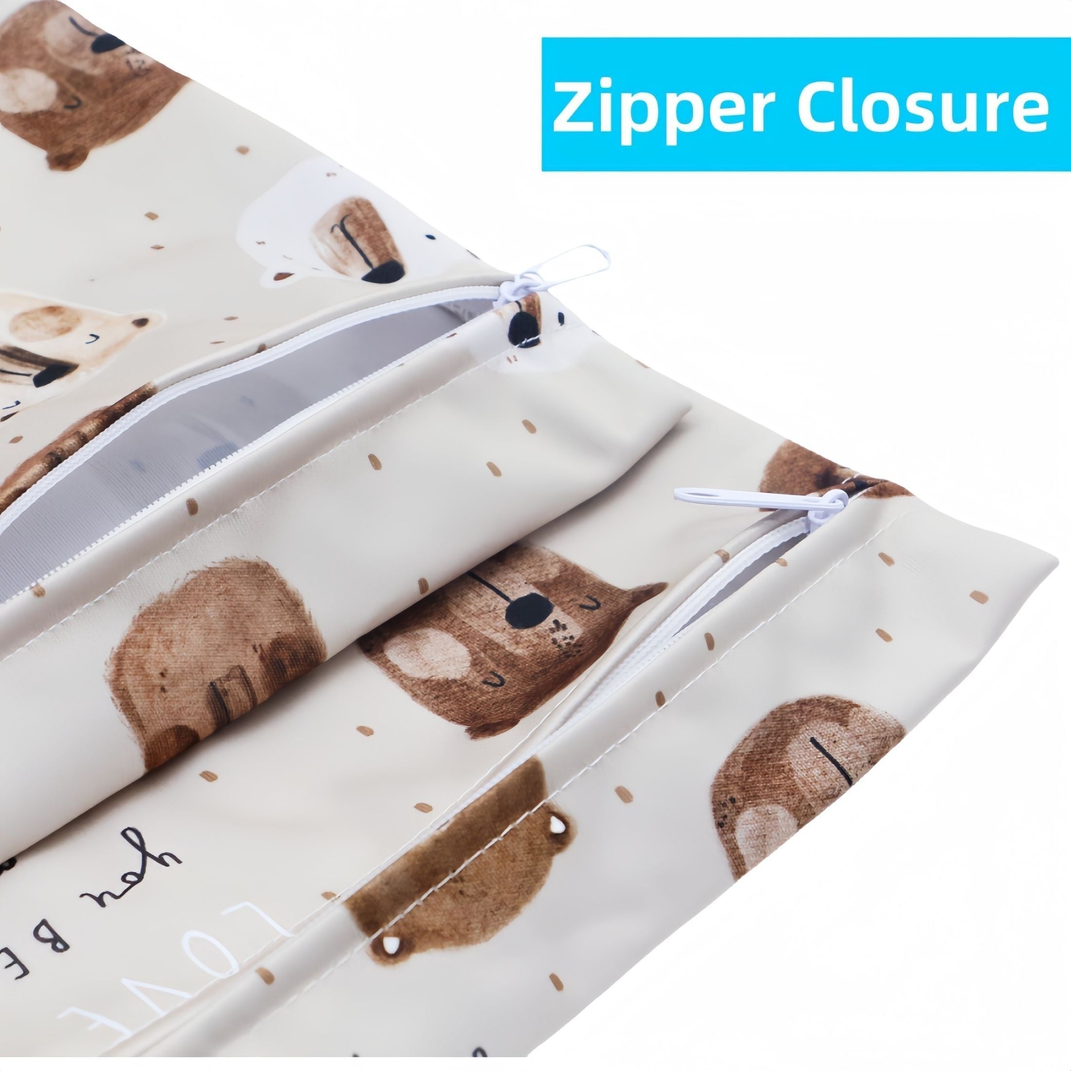 2-Piece Diaper Bag Set with Bear Print and Zipper Pockets for Baby Essentials