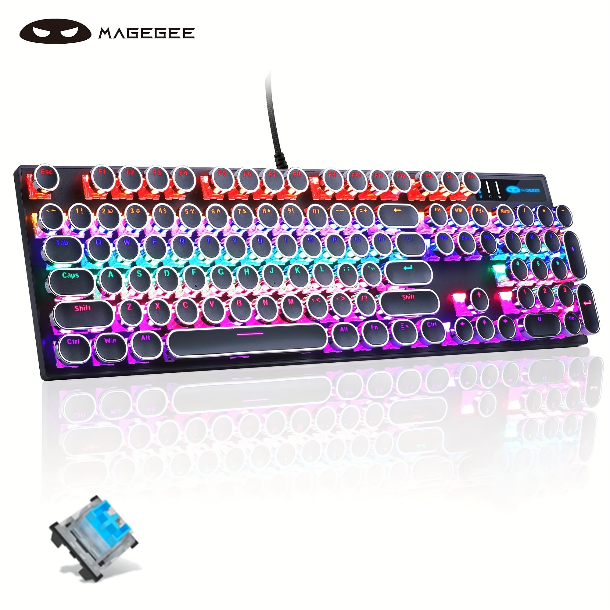 Mechanical Gaming Keyboard with RGB Backlit Round Keycaps for Game and Office Use