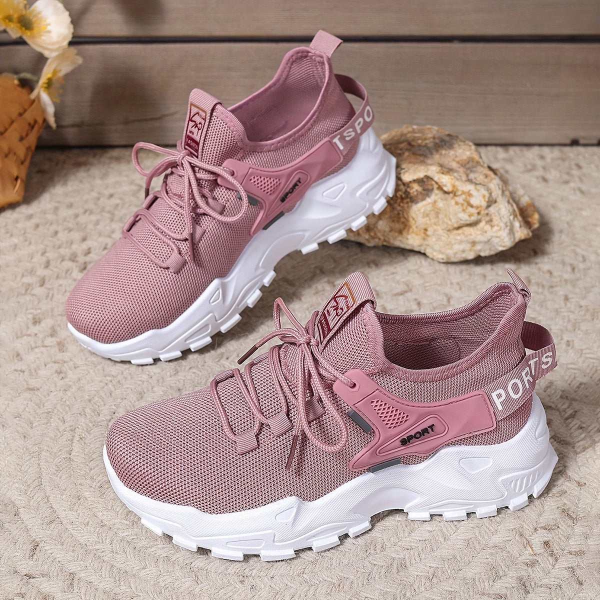 Women's Breathable Knit Sneakers Lightweight Casual Low-Top Running Shoes