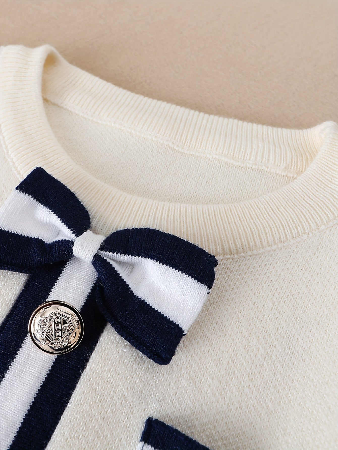 Girls' Long Sleeve Pleated A-Line Dress with Navy Accents Cotton Nylon for Spring Fall