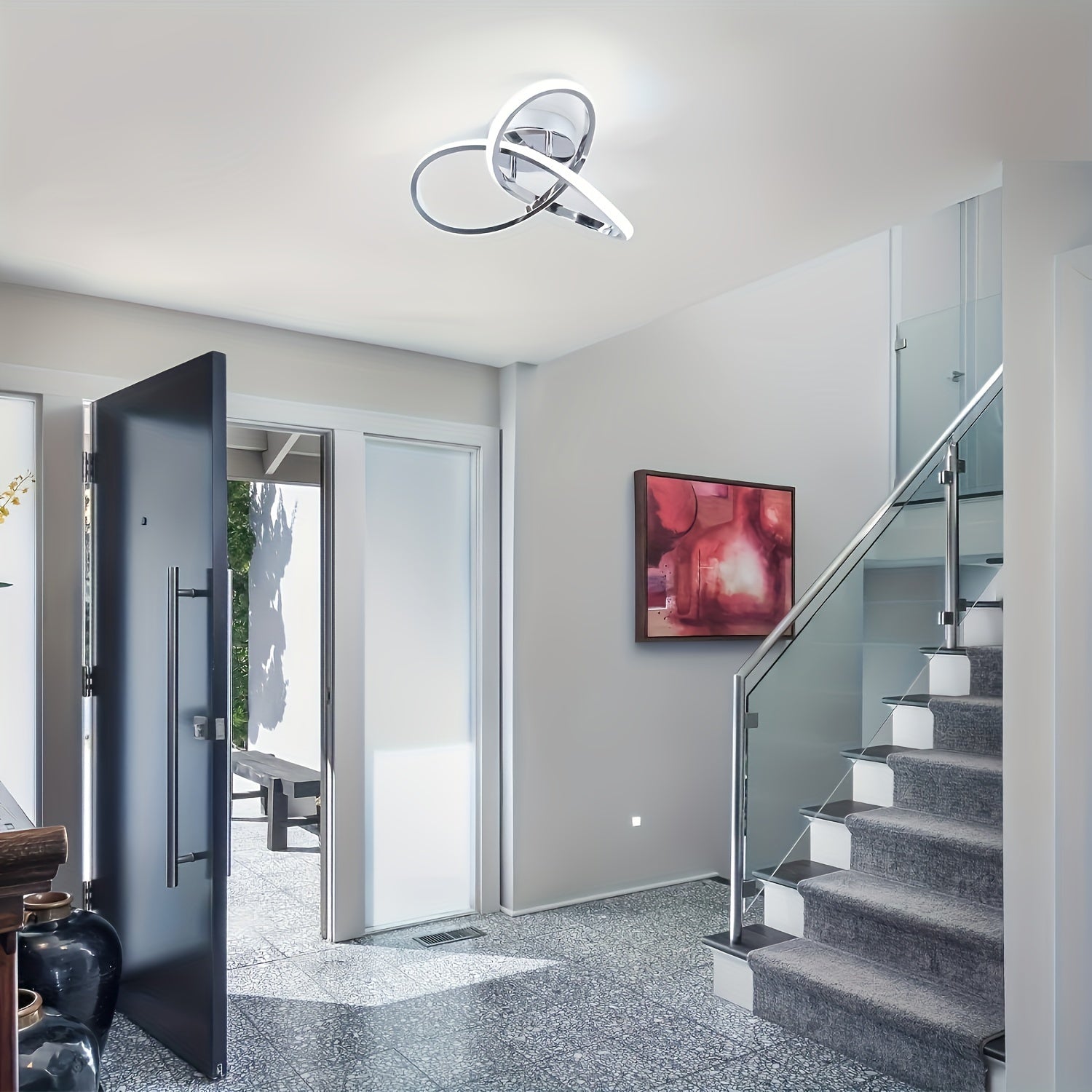 Modern LED Ceiling Chandelier with Metal Shade Energy-Efficient Spiral Design for Living Room Kitchen Bedroom