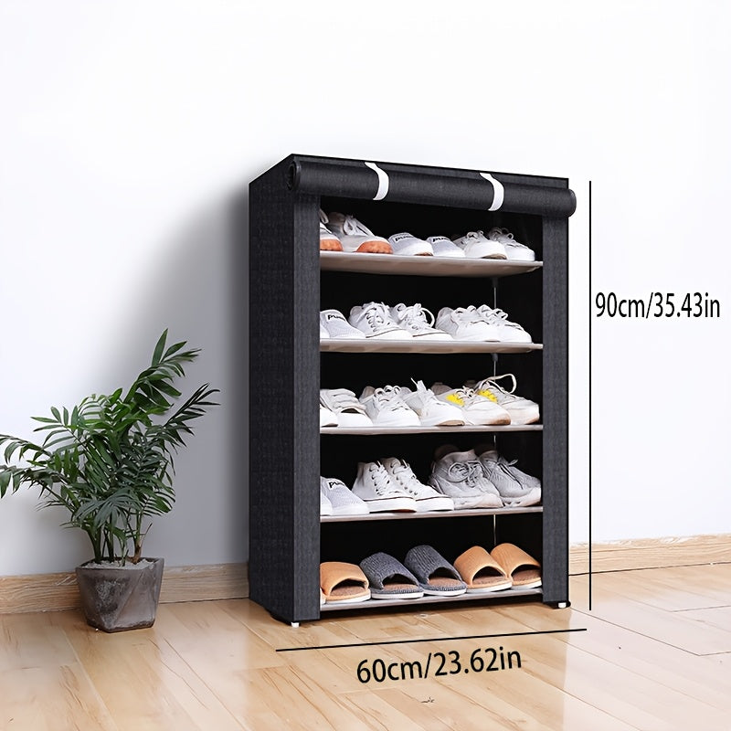 6-10 Layer Metal Shoe Rack with Dust-Proof Rolling Door Space-Saving Storage