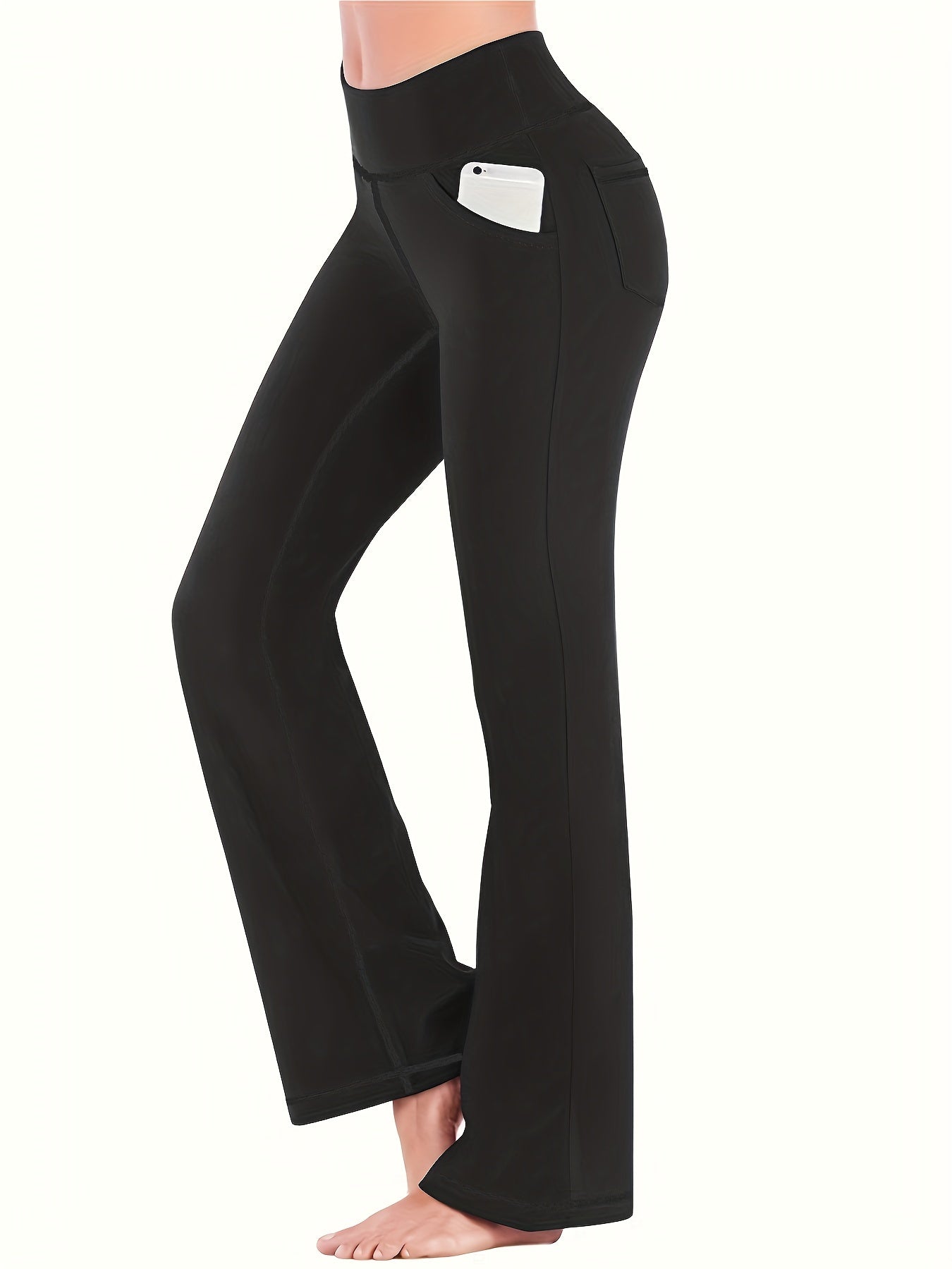 Women's High-Waisted Yoga Pants Flared Leggings with Pockets, Quick-Dry Stretch Fabric