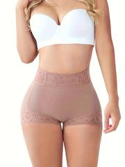 Floral Lace High-Waist Thigh Slimmer Shapewear with Tummy Control and Butt Lifter