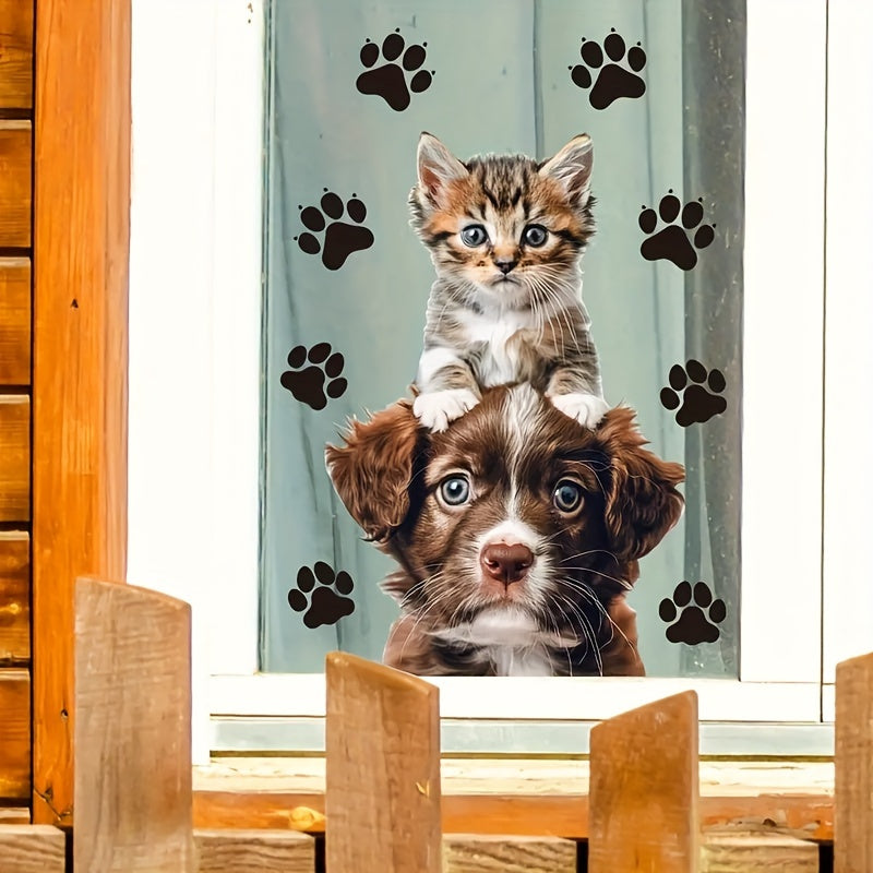 Cute Cat and Dog Window Clings Reusable Animal Decals for Living Room Kitchen