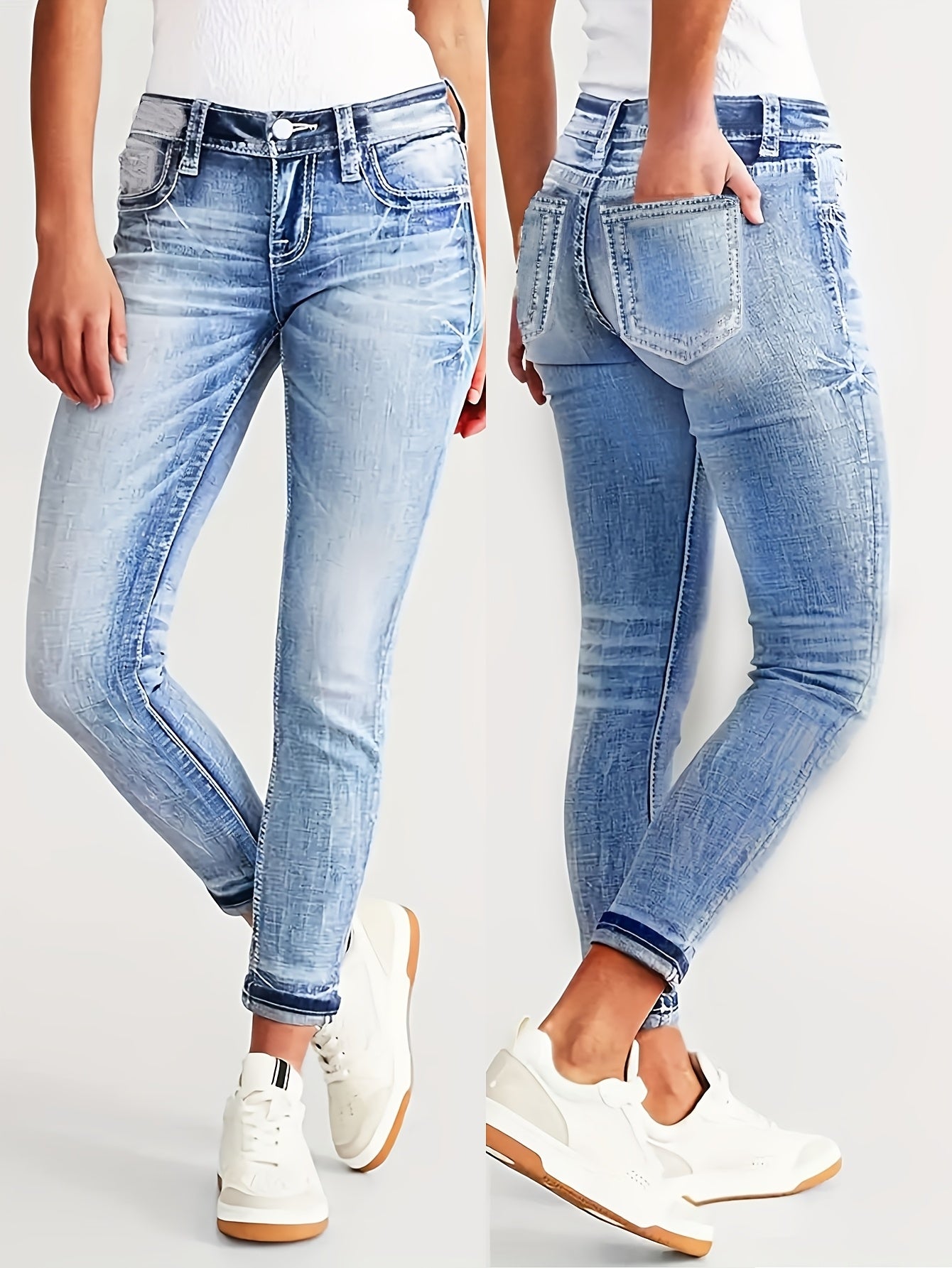 Women Plus Size Skinny Jeans High Stretch Denim Solid Color Tapered