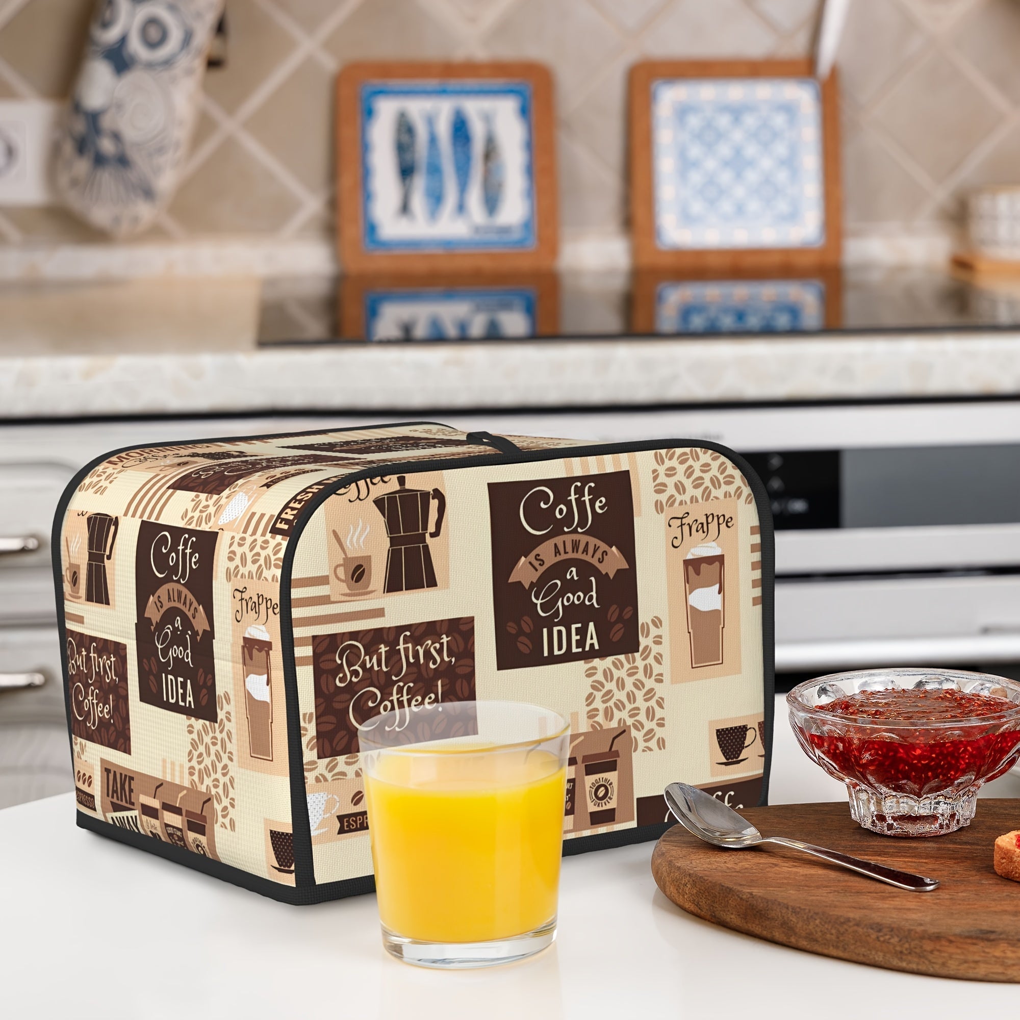 Coffee Themed Toaster Oven Dust Cover Washable Durable Kitchen Appliance Protector 2 or 4 Pack