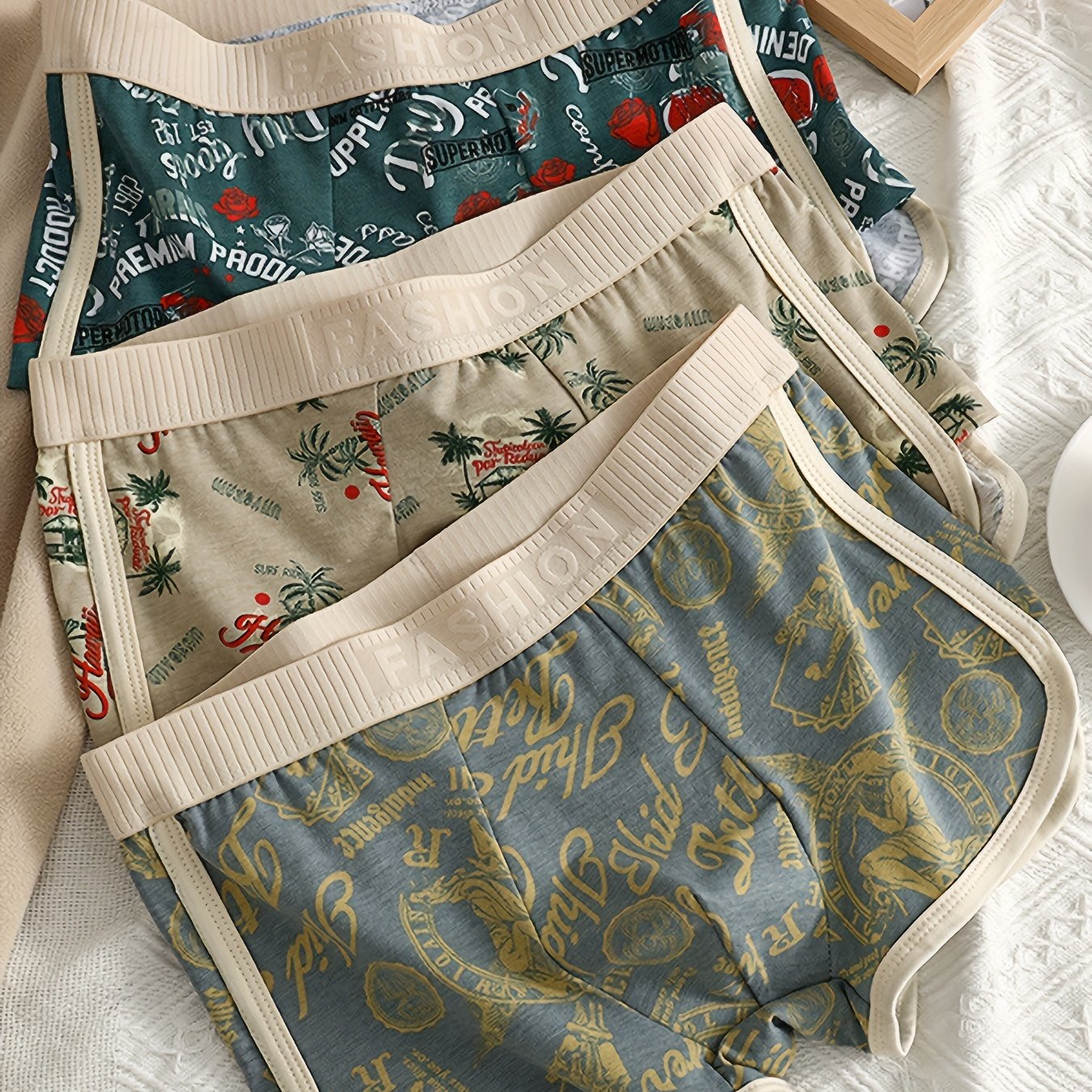 Set of 3 Men's Comfort Fit Boxer Briefs with Geometric Print Cotton Spandex